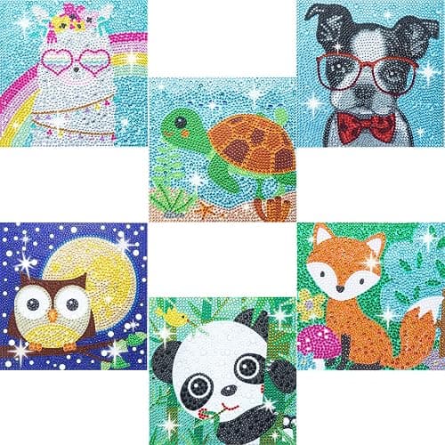 CHWGLFGG 6 Pack 5D Diamond Painting Kits for Kids Beginners, Full Drill Cute Animals Diamond Art Kits, DIY Big Gem Art for Children Ages 6-7-8-9-12, Home Wall Decor 6x6 Inch - Image 1