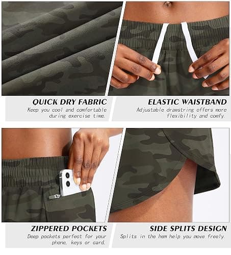 Soothfeel Womens Running Shorts with Zipper Pockets 3"/5" High Waisted Athletic Gym Workout Shorts for Women with Liner thumbnail 4