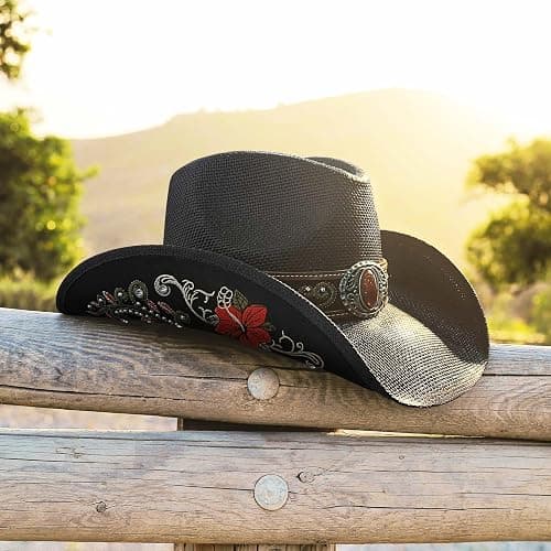 FLUFFY SENSE. Cowboy Hats for Women and Men Straw Western Hat Embroidered Cowboy Hat for Cowboys and Cowgirls thumbnail 5
