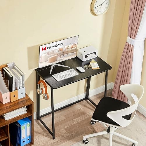 WOHOMO Folding Computer Desk, Small Writing Foldable Desk 31.5", Space-Saving Laptop Table, Easy Assemble Workstation for Home Office,Black thumbnail 4