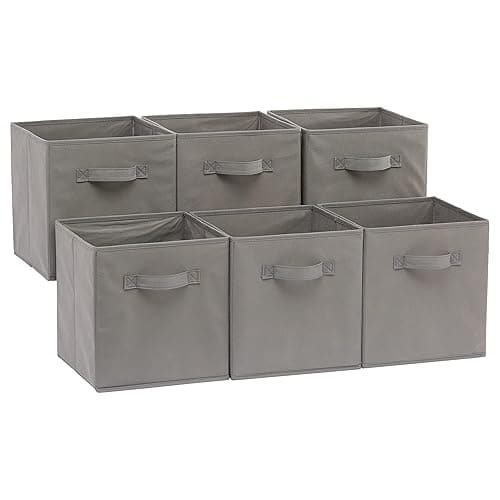 Amazon Basics Collapsible Fabric Storage Cubes Organizer with Handles, Sturdy, Foldable, Space-Saving, 10.5"x10.5"x11", Gray, 6-Pack - Image 1