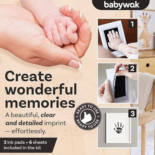 Baby Hand and Footprint Kit – Inkless Clean Touch, Non-Toxic for Newborn Skin, Keepsake for Boy or Girl, Inkless Footprint Kit for Babies, Dogs & Cats (Large (0–12 Months)) thumbnail 3