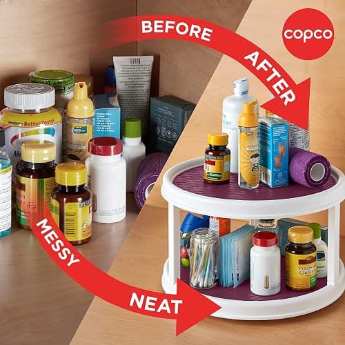 Copco Non-Skid 2 Tier Pantry Cabinet Lazy Susan Turntable, 12-Inch, White/Purple thumbnail 8