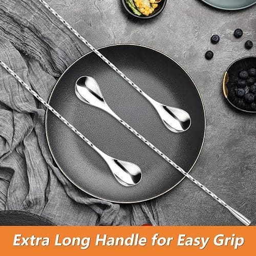 3 PCS 12 Inch Bar Spoon, Stirring Spoons, Cocktail Spoon, Drink Stirrer, Mixing Spoon Spiral Pattern Stainless Steel Cocktail Stirrers for Home or Bar Cocktail, Coffee, Ice Cream, Sundae (Silver) thumbnail 7