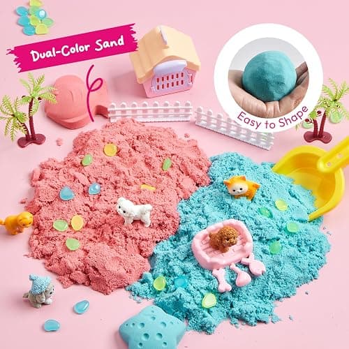 Klever Kits Cute Pet Sensory Bin for Toddlers with Glow in The Dark Stones, Sandbox with Lid Dual-Color Sand, Preschool Learning Activities Gifts for Boys Girls Age 3+ thumbnail 2