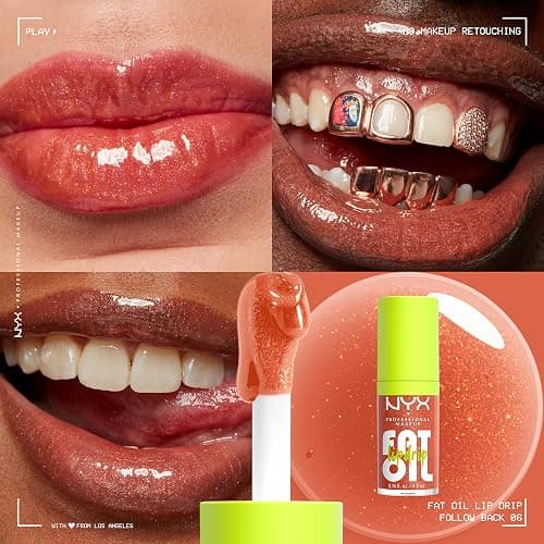 NYX PROFESSIONAL MAKEUP Fat Oil Lip Drip, Moisturizing Lip Oil Gloss, Vegan Tinted Formula, Up to 12 HR Hydration - Follow Back (Shimmering Warm Nude) thumbnail 3