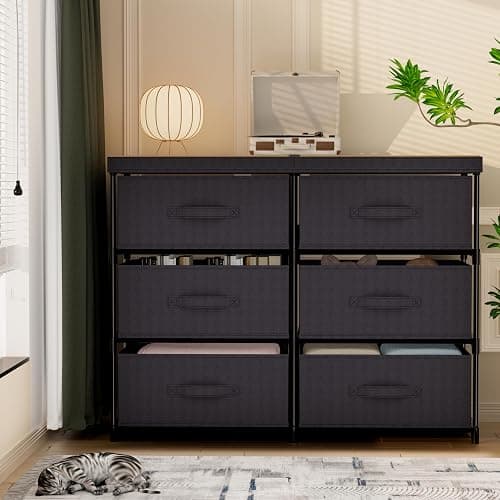 GcdPai Dresser with 6 Fabric Drawer Stand Desktop Sturdy Metal Plastic Support Tube Cube Storage Cabinet for Bedroom Organization Dorm Front Hall Entryway - Image 1