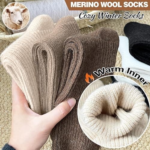 Women Merino Wool Slouch Boot Socks Warm Winter Thermal Slouchy Scrunch Cozy Knit Comfy Work Socks for 5 Pairs thumbnail 3