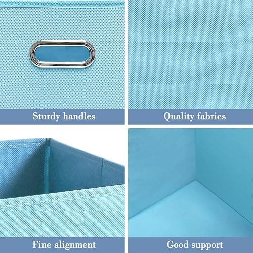EITMOW 6 Pack Open Fabric Storage Bins with Metal Handle, 10.6x10.6x11 Inch Foldable Cube Organizer Baskets for Closet Shelf Cabinet, Collapsible Fabric Boxes for Home Storage (Sky blue) thumbnail 4