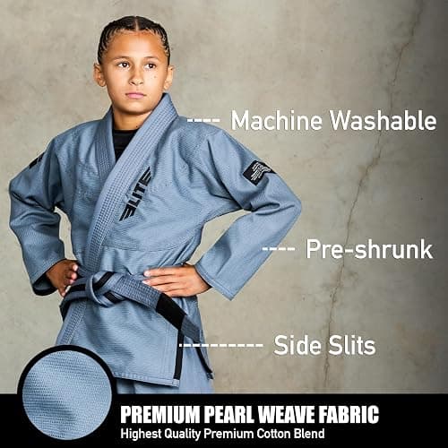 Elite Sports IBJJF Ultra Light BJJ Brazilian Jiu Jitsu Gi for Kids with Preshrunk Fabric and Free Belt thumbnail 2