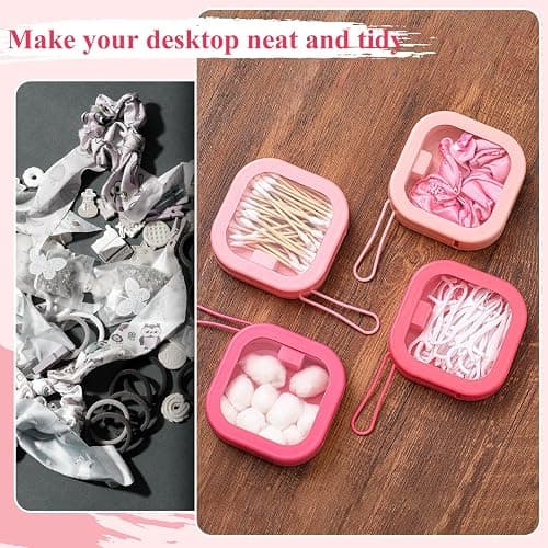 Kathfly 4 Pcs Pink Color Hair Tie Organizer Portable Hair Accessory Storage Containers Stackable Tie Bobby Pin Holder Home Cotton Swab Dispenser Accessories Jewelry Organizer Box thumbnail 4