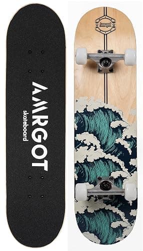 Amrgot Beginner Skateboards 31" x 8" Complete Skateboards for Kids Boys Girls Adults 7 Ply Maple Wood Double Kick Deck Recessed Standard Tri Skateboards - Image 1
