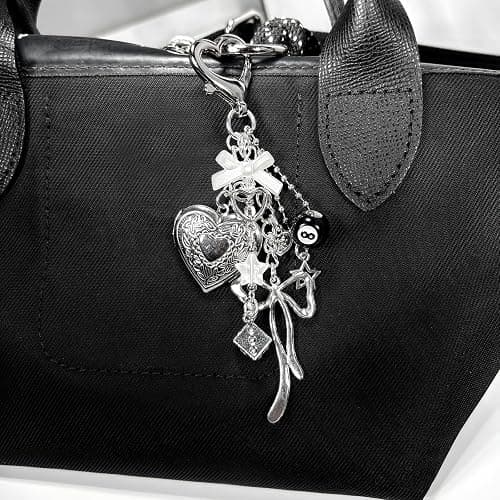 YTYAB Cute Heart Locket Keychain,Y2k Bag Charms,Kawaii Photo Key Chain,Bow 8 Ball Star Dice Aesthetic Accessories for Women thumbnail 2