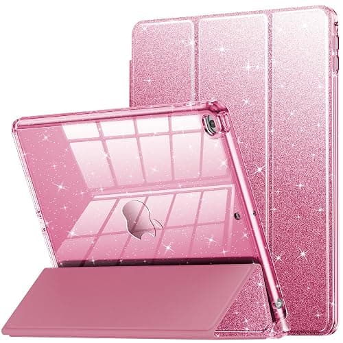 INFILAND Case for iPad 6th/5th Generation 9.7 Inch 2018/2017, iPad Air 2 Cute Glitter Clear Protective Cover for Kids, Girls, Woman, with Pencil Holder (Pink) - Image 1