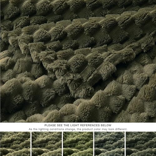 EXQ Home Fleece Throw Blanket for Couch or Bed - 3D Imitation Turtle Shell Jacquard Decorative Blankets - Cozy Soft Fuzzy Flannel Blanket Suitable for All Seasons(50"×60",Moss Green) thumbnail 7
