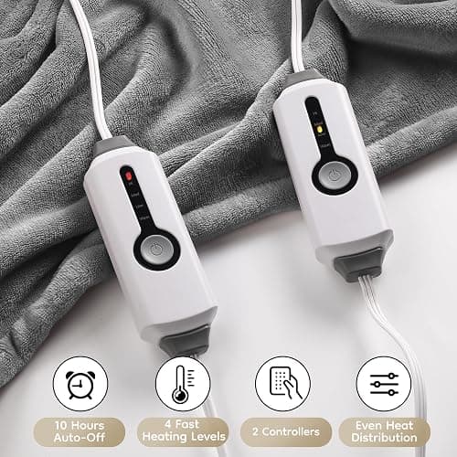 LaffyLo Electric Heated Blanket 84" x 90" Queen Size with Dual Control Warm Flannel Heated Blanket with 4 Heating Levels & 10 Hours Auto-Off, Fast Heating, Machine Washable, for Bedding -Light Gray thumbnail 4