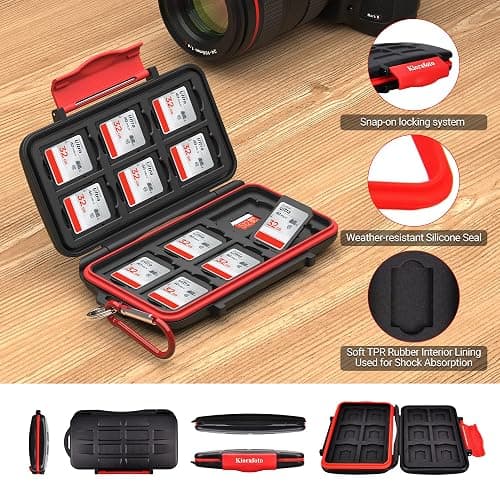 Kiorafoto Professional IPX5 Water-Resistant Anti-Shock Holder Storage SD SDHC SDXC TF MSD Memory Card Case Protector with Carabiner for 12 SD Cards & 12 Micro SD Cards thumbnail 4