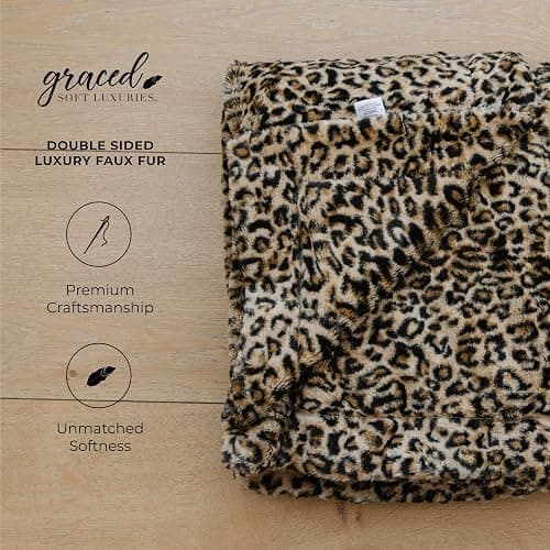 GRACED SOFT LUXURIES Throw Blanket Softest Warm Elegant Cozy Comfy Decorative Thick Faux Fur for Modern Living (Classic Leopard, Extra Large 60" x 80") thumbnail 6
