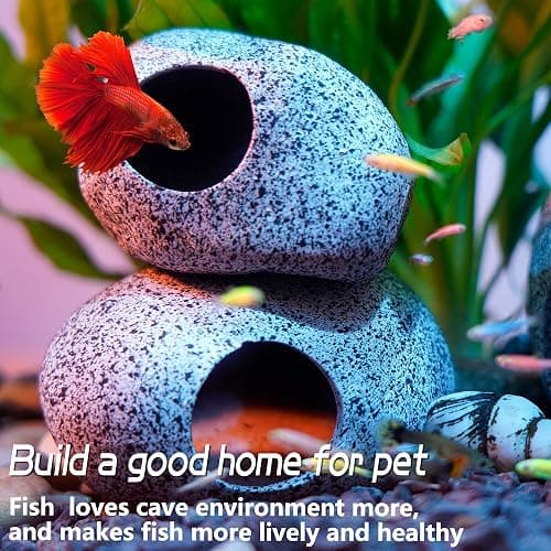 Ameliade Aquarium Decorations Cave Fish Tank Accessories Rock Decor for Shrimp Cichlid Hiding Breeding Small Fish Bowl Hide Decoration Betta Toys Hideout Stones House（Medium） thumbnail 4