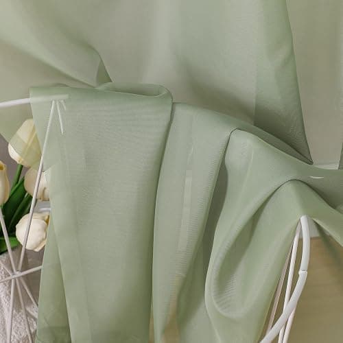 OVZME Bedroom Curtains 2 Panel Sets 84" Inch Length - Transparent Light Weight Soft Window Treatment Panels for Study Room/Living Room/Guest Room, Sage Green, Per Panel W42 X L84 inches thumbnail 4