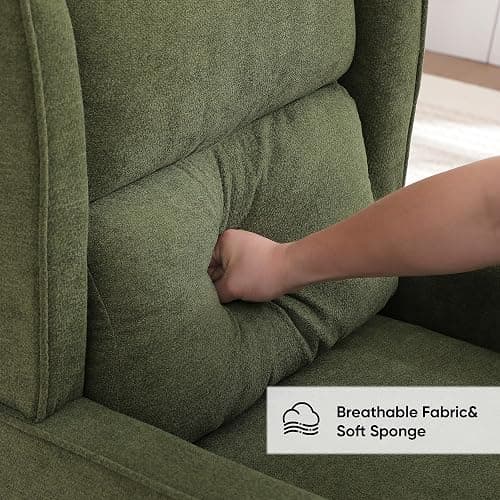 HCHAIRH Nursery Rocking Chairs, Rocking Chair Nursery for Mom Nursery Rocker with High Backrest and Solid Wood Legs, Modern Wingback Accent Rocking Chair for Reading Living Room Bedroom Green thumbnail 4