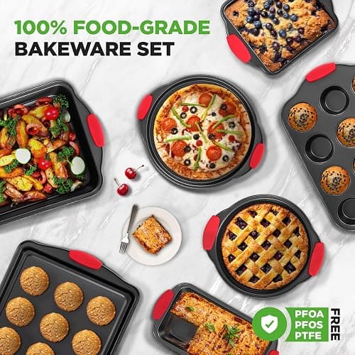 NutriChef 10-Piece Nonstick Kitchen Oven Baking Pans - Premium & Stylish Non-Stick Carbon Steel - Commercial Grade Restaurant Quality Metal Bakeware with Silicone Handles - Easy to Clean, NCSBS10S thumbnail 5