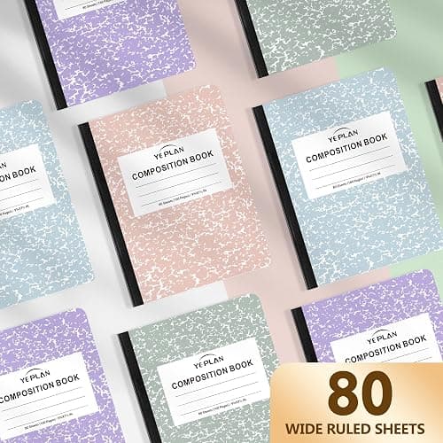 Yeplan Composition Notebooks 4 pack, Wide Ruled Notebook Paper, 9 3/4" x 7 1/2", 80 Sheets/160 Pages, Aesthetic Marble Composition Notebook for School & Office Supplies (4, Pastel Marble Colors) thumbnail 3