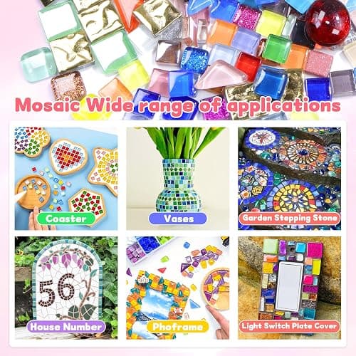 LATIIZ Glass Mosaic Tiles Crafts: 150 Pieces Pre-Cut Waterproof Crystal for Decor Outdoor Home & Garden - DIY Stepping Stones Coaster for Mom & Family Bonding Activities - Random iridescent thumbnail 4