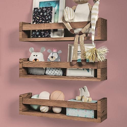 NATURE SUPPLIES Set of 3, 16.4". Nursery Book Shelves, Solid Wood for Books, Toys, Decor, Wall Bookshelf for Kids Bedroom, Floating Shelf, Stylish and Functional Storage Solution, Brown - Image 1