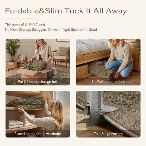 WondRg 8x10 Washable Area Rug Green Brown Vintage Non Slip Soft Low Pile Rug for Living Room Bedroom Dining Room Office Distressed Oriental Indoor Large Throw Carpet for Home Decor thumbnail 7