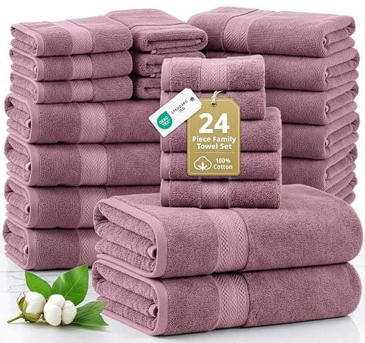 LANE LINEN Bath Towel Set Absorbent Quick Dry 100% Cotton - Wishful Mauve | Cotton Bath Towel Set - OEKO-TEX Certified, Ring-Spun Durability, Terry Weave Comfort, Hotel-Style Look - Image 1