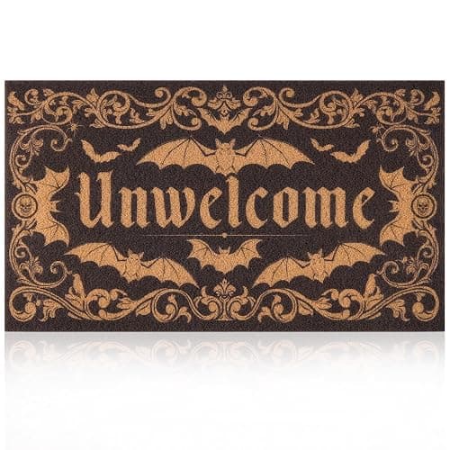 Fttoyoly Gothic Bat Door Mat for Front Door, Doormat Outside Entrance with Unwelcome Design, Gothic Decor for Porch and Entryway, Indoor Outdoor Use, 17'' x 29.5''- Black - Image 1