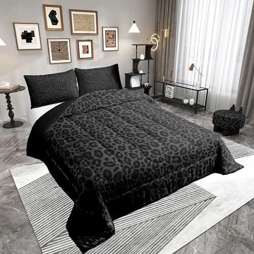 Castle Fairy Leopard Print Bedding Set 3 Pcs King Size,Cheetah Comforter Set,African Wildlife Down Alternative Adults Bedroom Decor,Gray Wild Animal Skin Ultra Soft Bed Inner Fill with 2 Piilowcases thumbnail 2