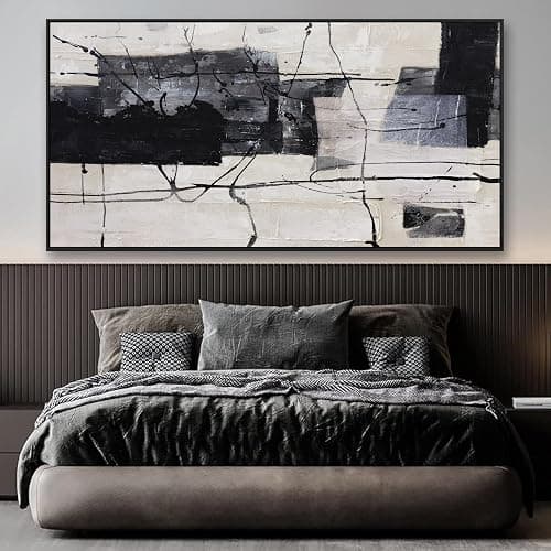 Large Abstract Wall Art Wall Decor Black And White Wall Art Canvas Picture Painting Artwork For Bedroom Dinning Room Framed Canvas Art Modern Home Decoration 29x58 In thumbnail 2