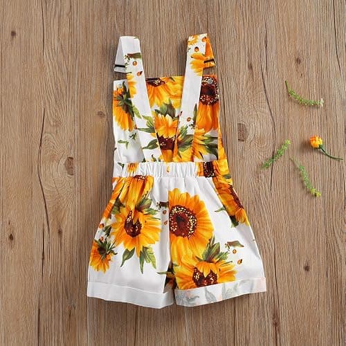 Ayalinggo Toddler Baby Girl Sunflower Print Overalls Shorts with Pocket Suspender Trousers Cute Summer Clothing Outfit thumbnail 2