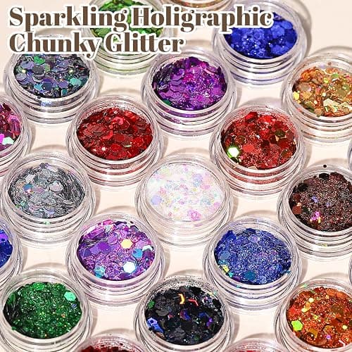 LEOBRO Glitter, 24 Jars Holographic Chunky Glitter for Crafts, Resin, Hair Face Body Makeup Nail, DIY Arts and Crafts, Party Christmas Decorations thumbnail 6