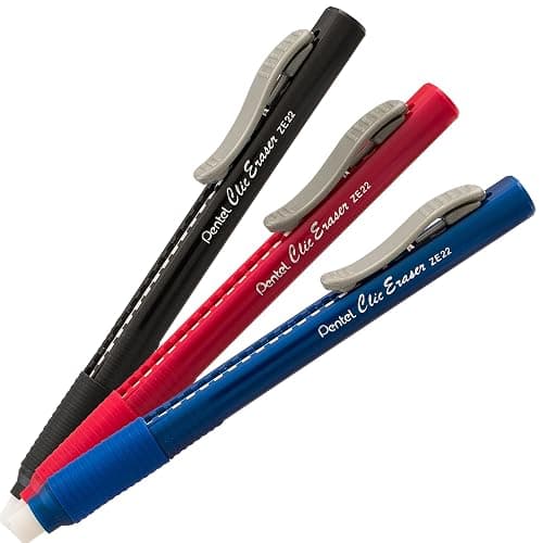 Pentel Clic Retractable Eraser with Grip, Assorted Barrel Colors (ZE21BP3M) (Pack of 3) thumbnail 5