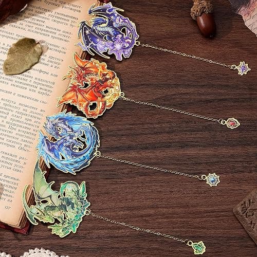 Fantasy Fourth Wings Dragon Bookmarks -4 Designs: Fire Red,Ice Blue,Thunder Purple,Forest Green-Unique Cool Metal Book Marks for Men Women, Inspirational Gift for Kid, Readers, Book Lovers, Collectors thumbnail 5