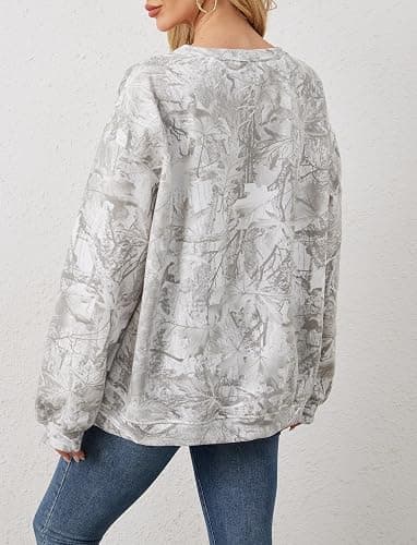 MSBESYOR Camo Sweatshirt for Women Mens Oversized Fleece Camouflage Maple Leaf Crewnecks Pullover Tops Hunting Hoodies thumbnail 7