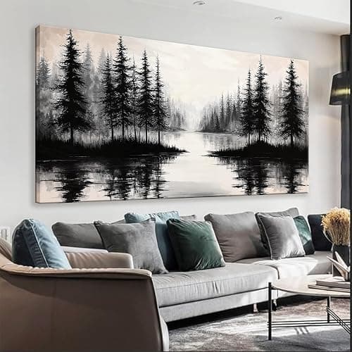 QSQ Canvas Art Wall Decor Print Modern Landscape Wall Art For Bedroom Modern Office Home Wall Decorations Forest River Landscape Paintings Pictures Artwork Aesthetic 20 X 40 In - Image 1