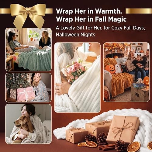 Bedsure GentleSoft White Throw Blanket for Couch - Halloween Fall Decorations for Home Living Room Decor, Cozy Fleece Fall Blanket for Sofa, Birthday Gifts for Women Mom Her, Off White, 50x60 Inches thumbnail 3