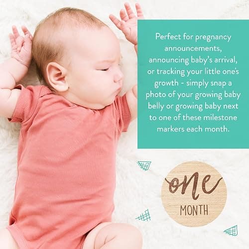 Kate & Milo Baby Monthly Milestone Marker Discs - Classic Cursive Script Wooden Discs with Reversible Photo Props for Baby Announcement and Milestones, Gender-Neutral Gift for Newborn Boy and Girl thumbnail 6