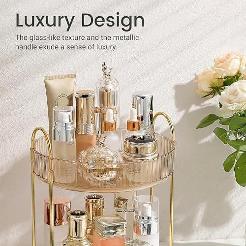 Rotating Makeup Organizer for Vanity 2 Tier,(Gold) thumbnail 5
