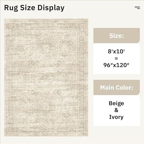 Soalmost Washable Area Rug 8x10, Large Soft Rugs for Living Room Vintage Beige Carpet 8x10 Area Rugs for Bedroom Dining Room Non-Slip Stain Resistant Under Table Rug thumbnail 3