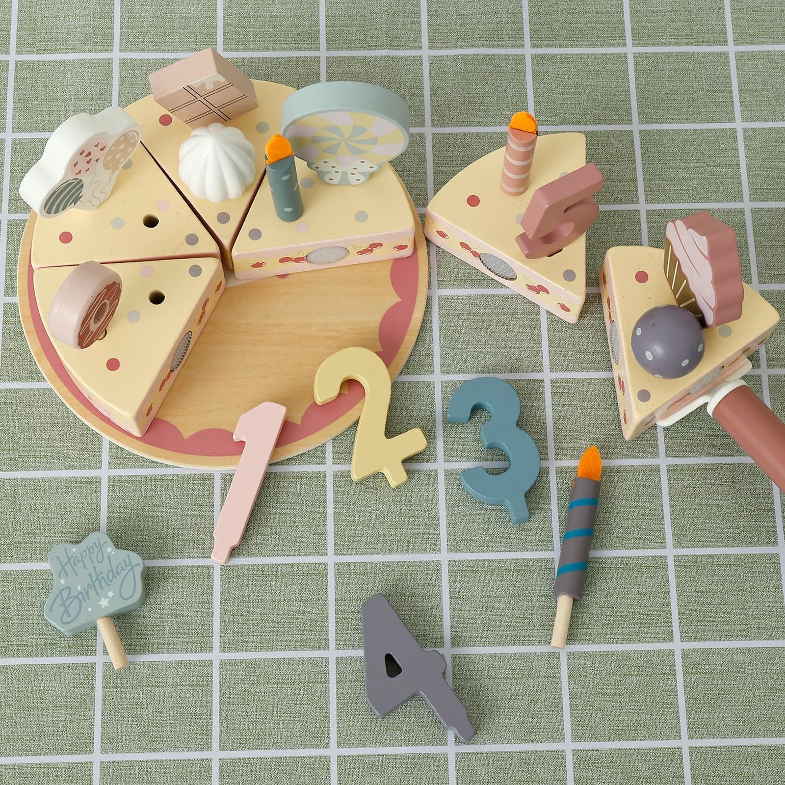 Wooden Birthday Cake Toy, Cutting Cake Play Toy Playset Safe Party Cake Pretend Toy Play Food Set with Candle and Numbers for Boys Girls Kids (Pink) thumbnail 7
