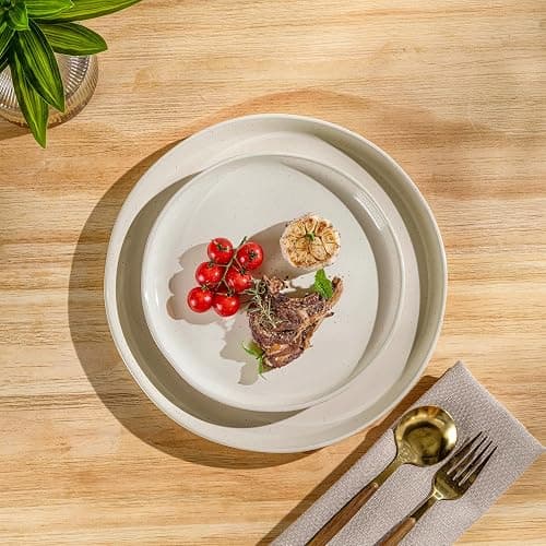 AmorArc Ceramic Dinnerware Sets, Handpainted Plates and Bowls Set with Rustic Terracotta Underside, Scratch Resistant Stoneware Dishes Set, Dishwasher & Microwave Safe thumbnail 4