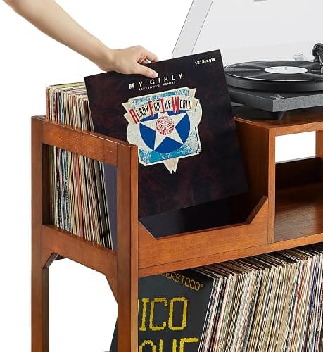 Crosley Furniture Asheville Mid-Century Modern Media Console Record Player Stand, Storage for Vinyl Records, Large, Walnut thumbnail 12