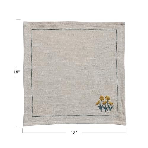 Creative Co-Op Floral Hand-Embroidered Cotton Napkins, Multicolor, Set of 4 thumbnail 3