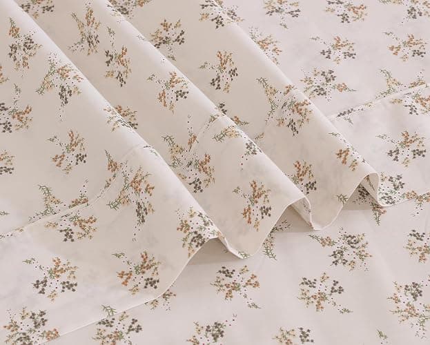 RUVANTI 100% Cotton Sheets – Full Size Percale Bedding, Cooling & Breathable Floral Design, Durable with a Crisp, Soft & Comfortable Feel, 16" Deep Pocket, 4-Piece Set, Twin Spring thumbnail 7