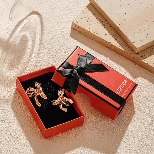 LOFITOR 14K Gold Plated Clip On Earrings for Women Non Piercing Bow Earrings Ribbon Dangle Drop Tassel Chain Statement Clip Earrings Lightweight Fake Bowknot Earring for Non Pierced Ears thumbnail 2